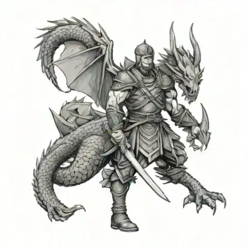 Russian Warrior Standing In Front Of Slain Dragon