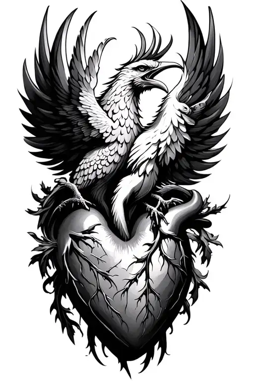 Black Heart With A Phoenix Rising Phoenix Bird