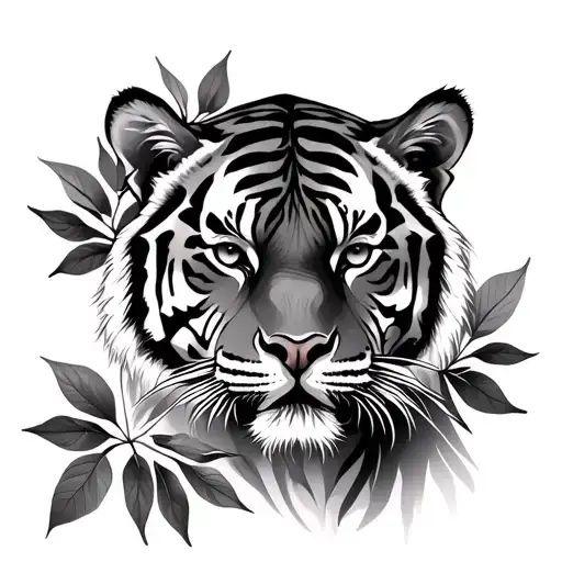 Tiger With Leaves