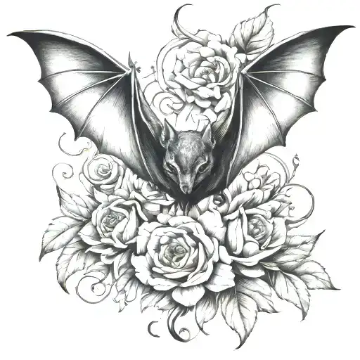Bat And Flowers Intertwined