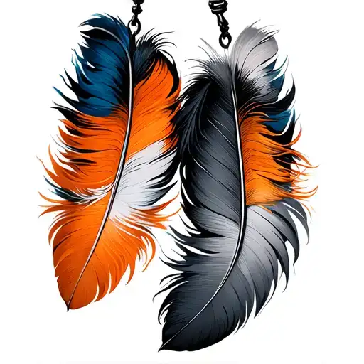 Two Feathers Hanging Orange And Blue Best Friends