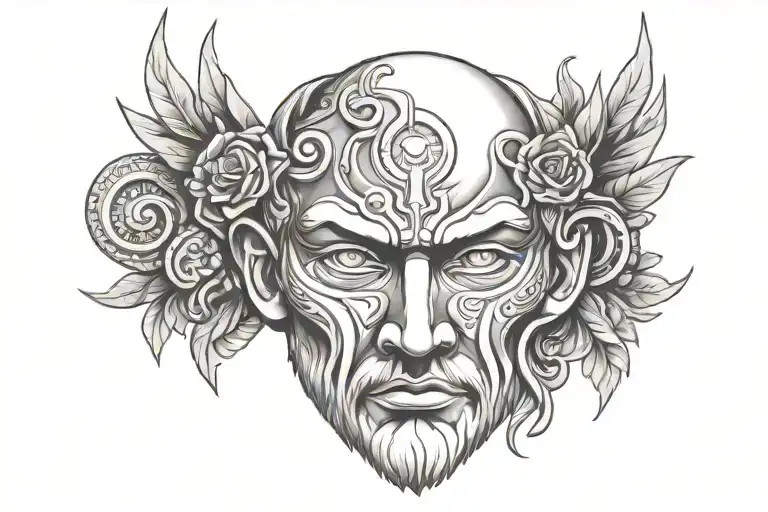 Plutus Greek God Face Tattoo Design Inspired