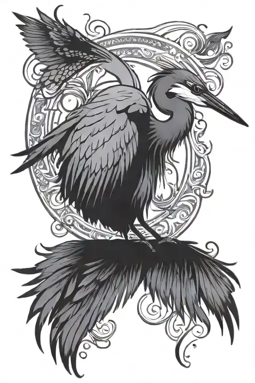 Heron Silhouette With Pisces Sign