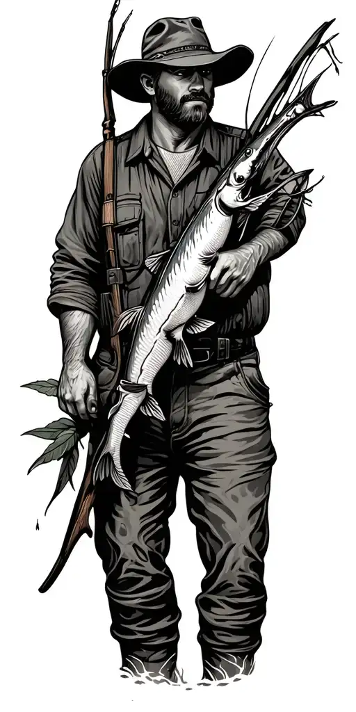 Hunting And Fishing Scene