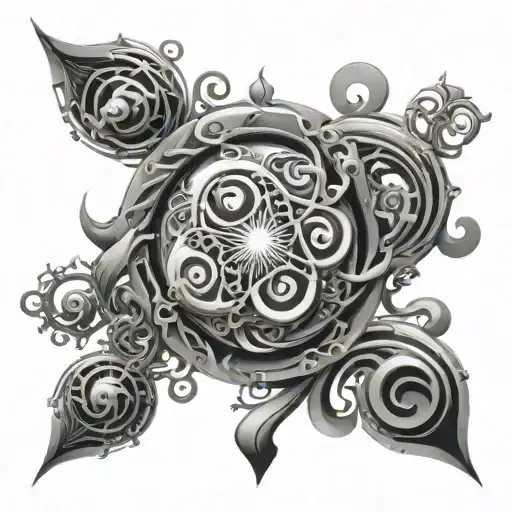 An Abstract Design Of Swirling Elemental Energies Intertwining With Symbols Of Earth Magic