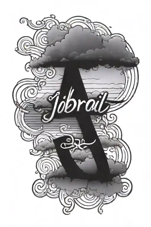 The Name Jibrail In Cursive In Front Of A Sunset With Clouds In The Background