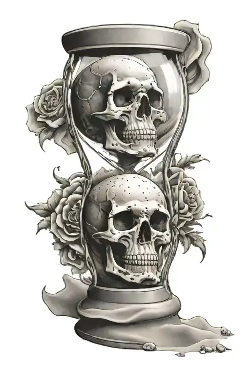 An Hourglass Filling With Sand And A Skull Inside Catching The Sand By Its Hands As It Falls Through