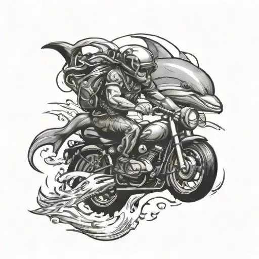 Dolphin And A Catfish Riding A Motorcycle