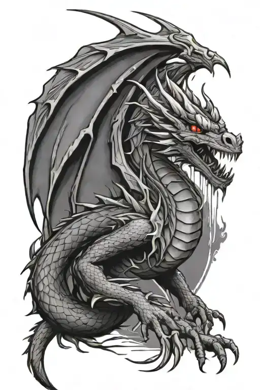 Please Draw A Tattoo Of A Dragon With Lines Coming Out Of It