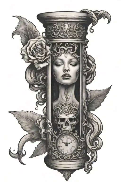 Amor Fati Written Underneath A Half Hourglass Half Sexy Crying Medusa Face