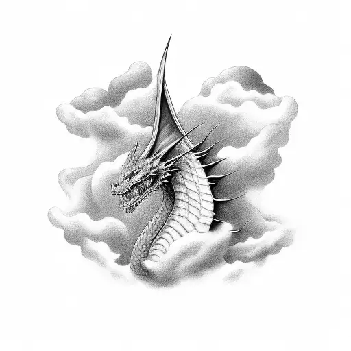 A Fierce Dragon Emerging From A Stormy Cloud