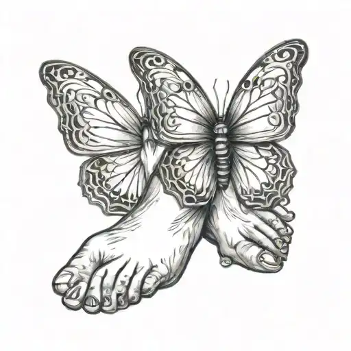 Little Hand And Feet Tattoo Butterfly