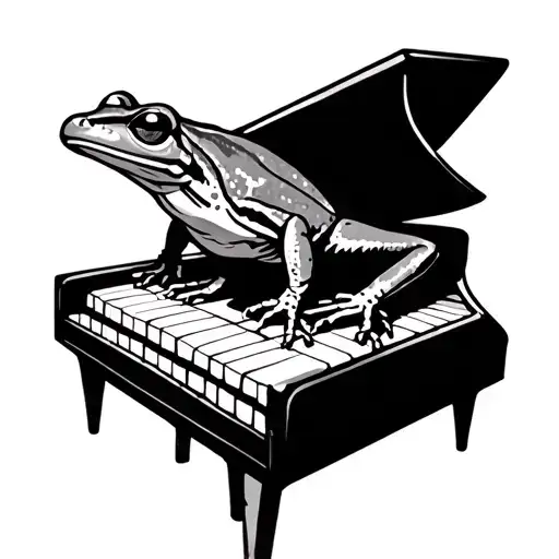 Line Art Frog On A Piano Keyboard