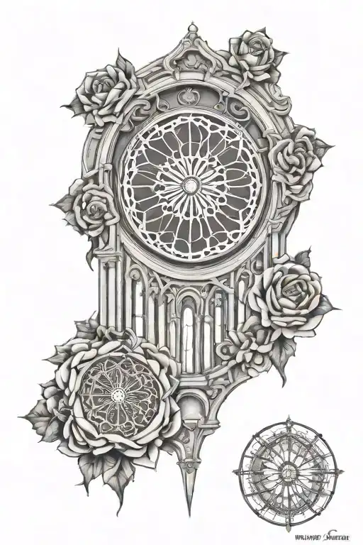 Rose Window Gothic Style Cathedral Tower