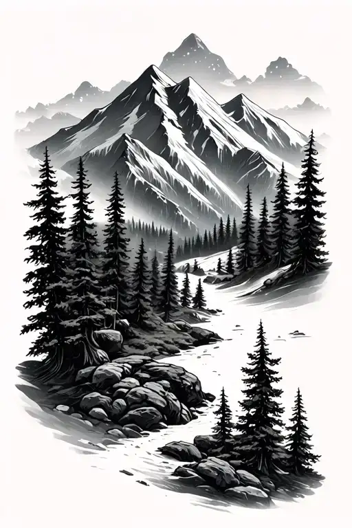 Mountaisn With Forest Scene