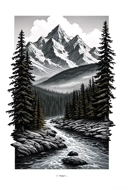 Mountains With Forest And River Flowing