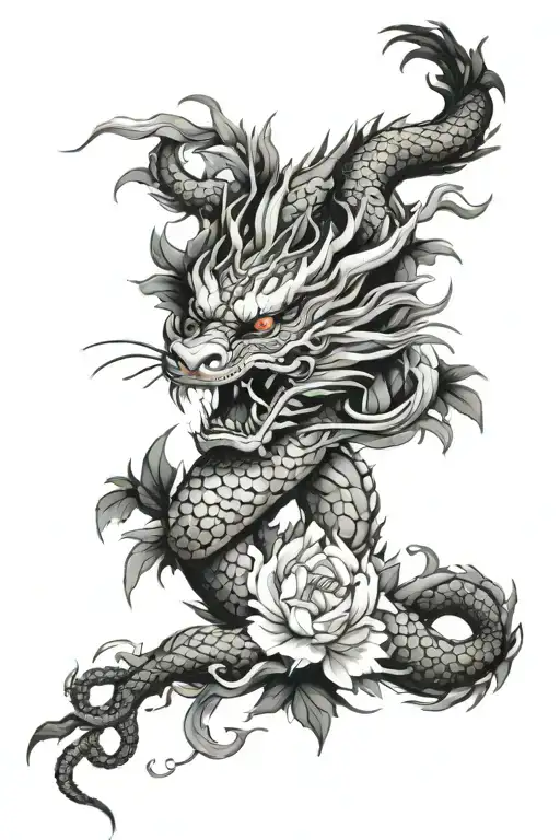 A Chinese Dragon Wrapped In Peony Vines Wrapping