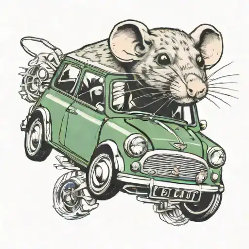 Rat Driving Green Austin Mini