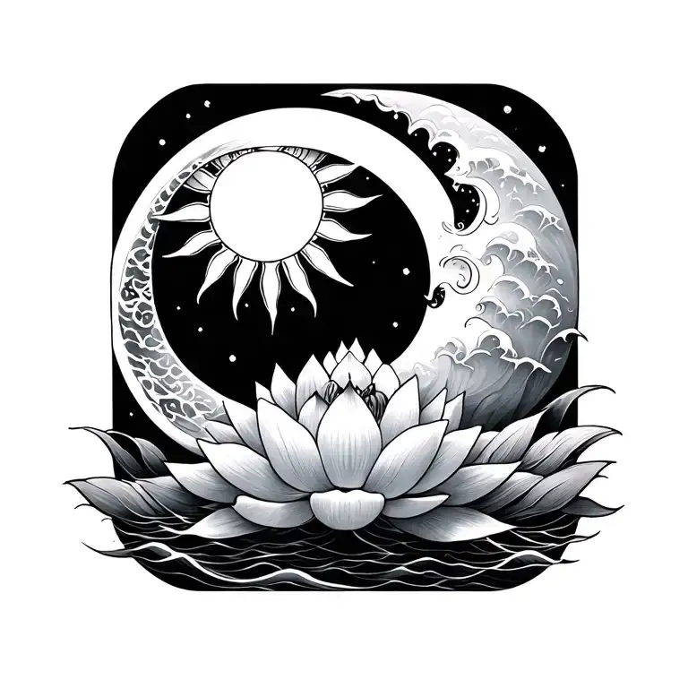 Sun Moon Wave And Lotus Small