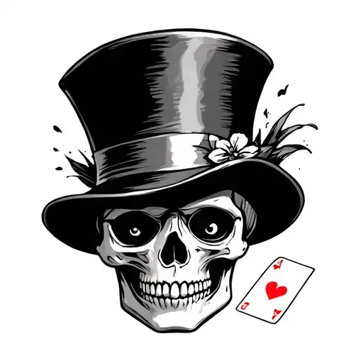 Skull With Eyes Popping Out Side View With A Top Hat That Has A Card Coming Out