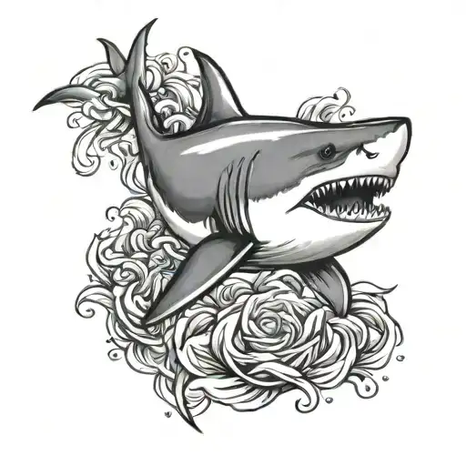 Great White Shark Swimming With Feminine Background