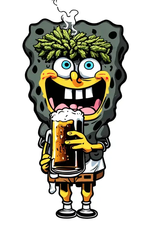 Spongebob Drinking Beer And Smoking Weed