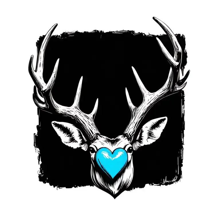 Pulse Beat With One Antler And A Small Blue Heart