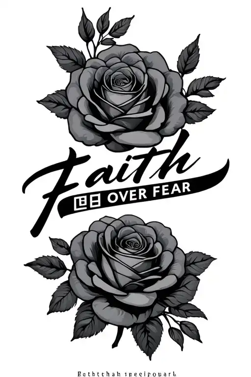 Faith Over Fear In Korean Words With Roses Around It