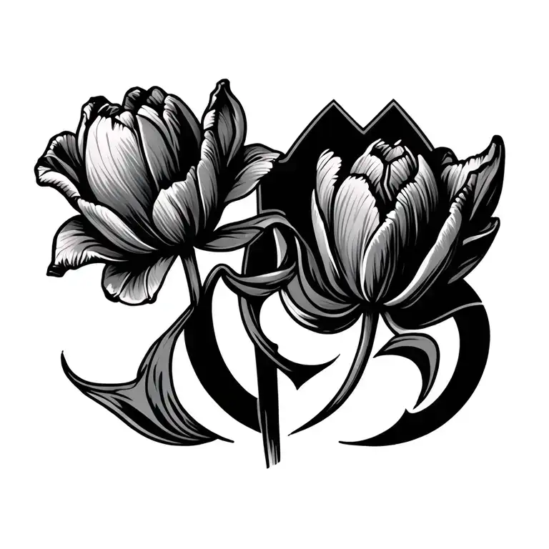 Fine Line With Tulip And Symbol For Mother