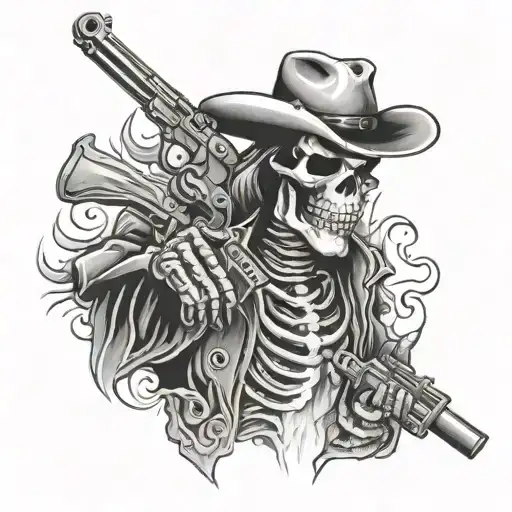 Create A Tattoo Cowboy Skeleton With Ciggaret And Gun