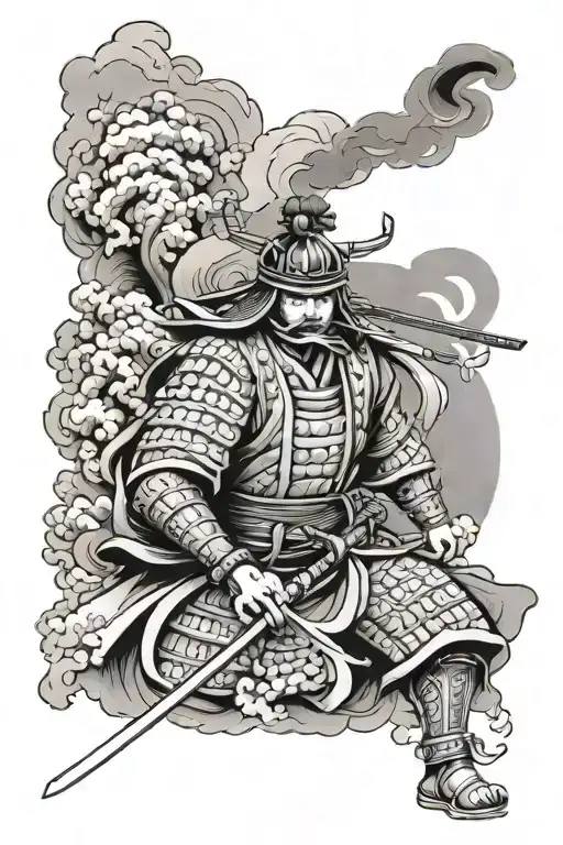 Samurai Holding Tetsubo Surrounded By Smoke Rising