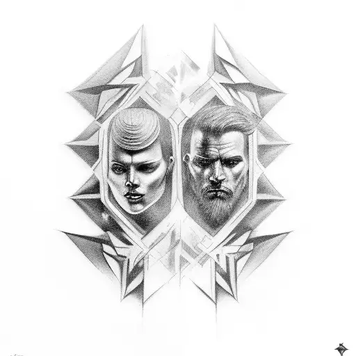 A Black And Grey Portrait Of Two Guardian Angles For A Chest