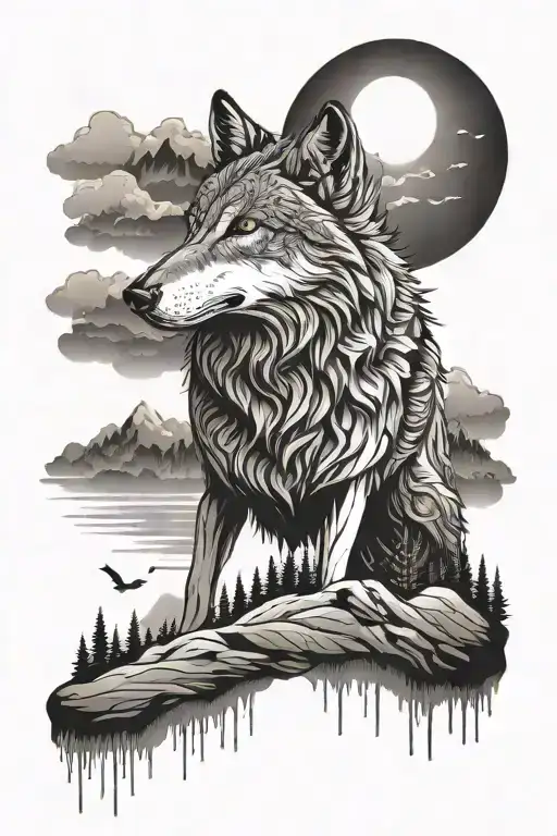 Spiritual Landscape Abstract Wolf