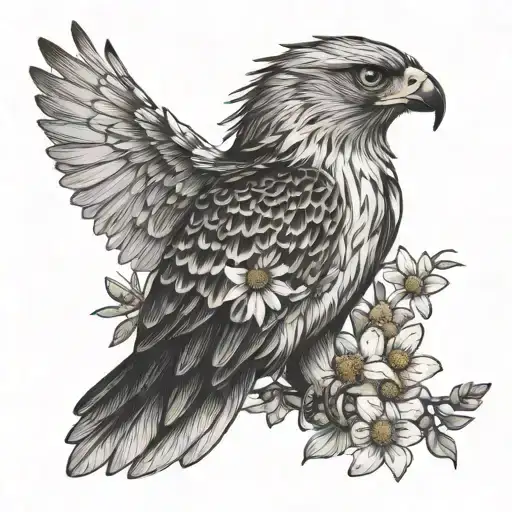 Hawk With Daisies And Honeysuckle