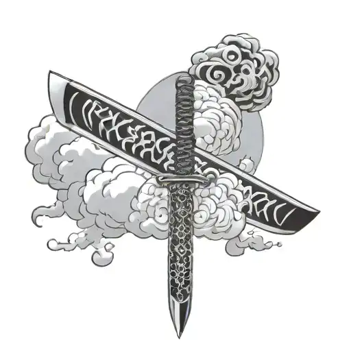 Katana And Japanese Cloud Patterned
