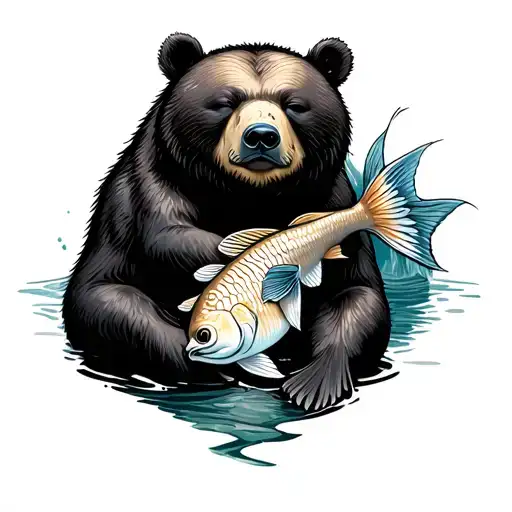 Sleeping Bear With A Fish