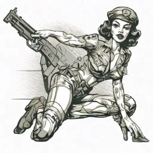 A Sexy Pin-up Girl In Military Uniform With A Provocative Pose