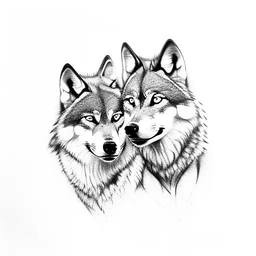 Female Wolf And Pup