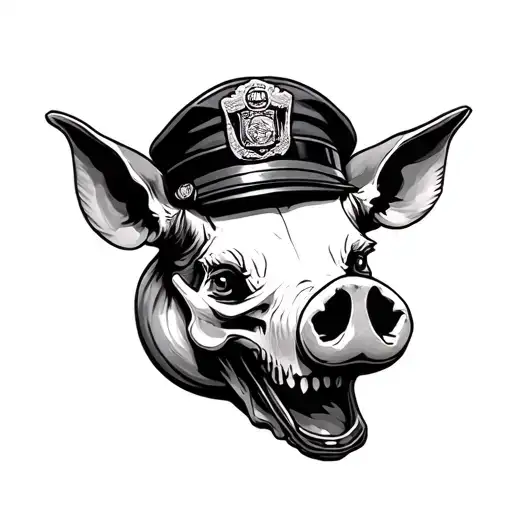 Pig Skull Wearing Police Uniform