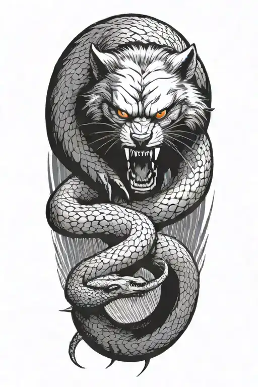 A Wolverine Animal Fighting A Snake Coiled Snake