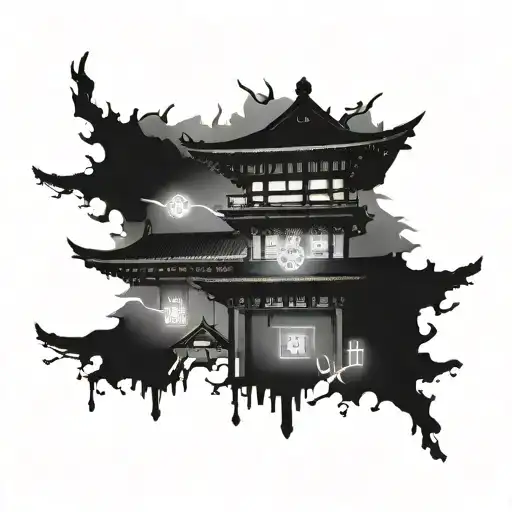 Japanesse Temple With A Sign In Neon Lights With Japanesse Word