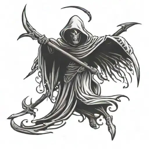 Grim Reaper Flying 2D Fantasy Minimalist Tattoo Not Detailed
