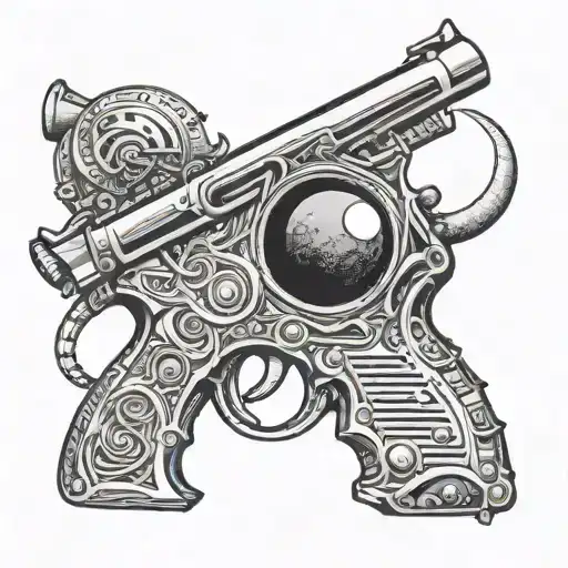 Dotworka Gun Morphing Into A Musical Instrument With A Sleepy Moon In The Background