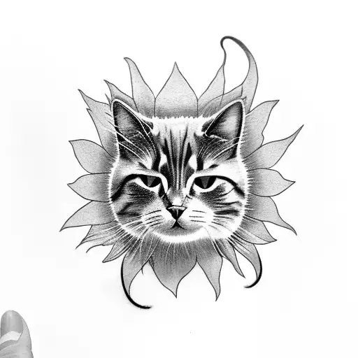 Cat Reaching For A Sunflower