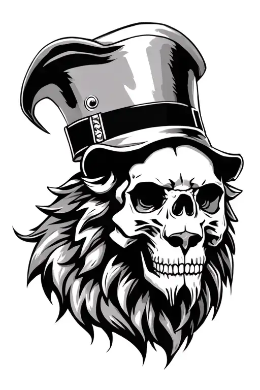 Skull Wearing Lion Head On Top Like A Hat