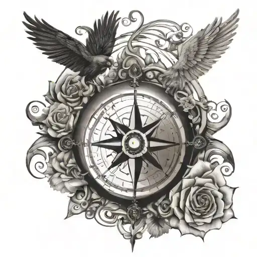 A Tattoo Of A Compass Rose With Musical Symbols As The Cardinal Directions