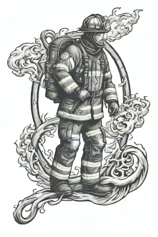 Firefighter Standing In Door With Fire