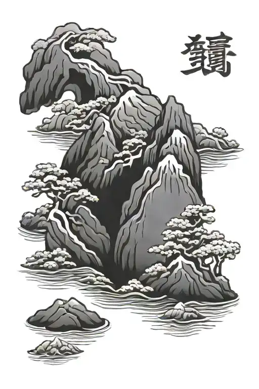 Japanese Omamori With Mountain And River