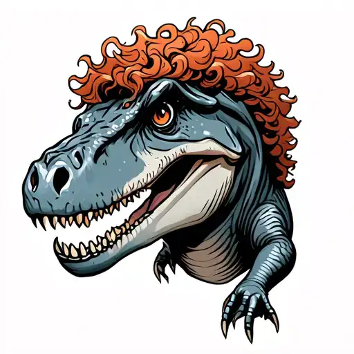 Cartoon Trex With Curly Red Hair