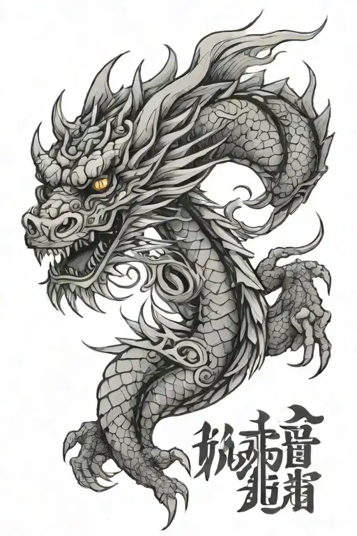 The Phrase 'O Mother Forgive Me' Written On A Japanese Dragon